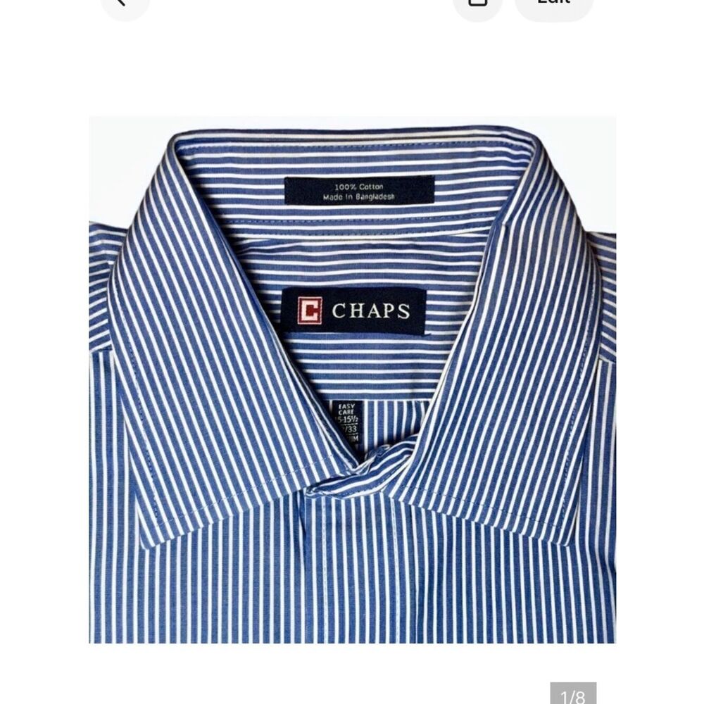 Chaps by Ralph Lauren Striped Easy Care Poplin Dress Shirt in Blue/White Men’s M